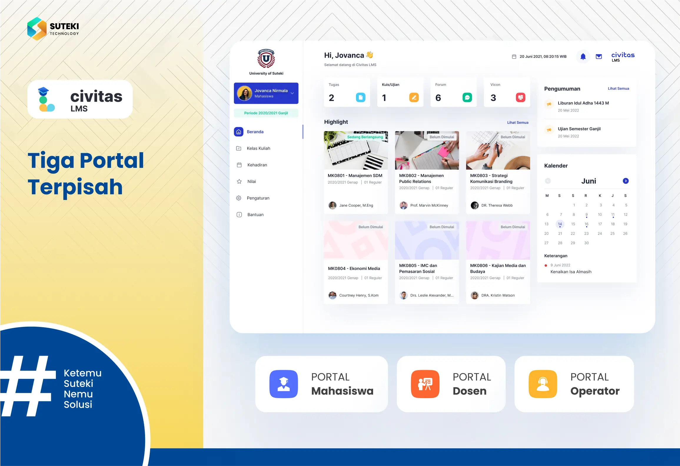 Civitas LMS Memiliki Tiga Portal yaitu Untuk Mahasiswa Dosen dan Operator