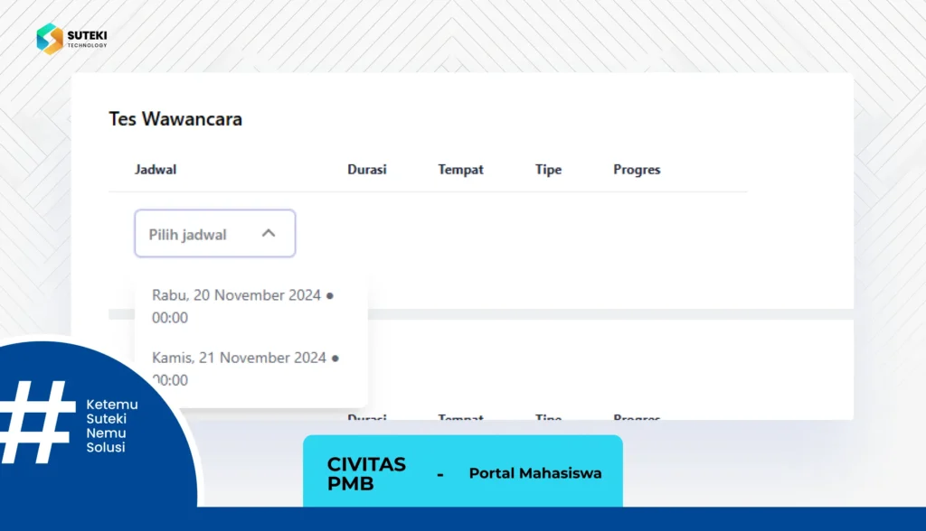 fleksibel memilih jadwal tes wawancara aplikasi civitas pmb online
