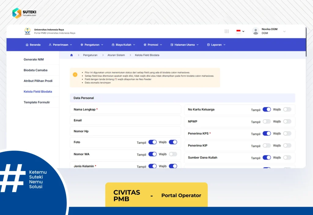 pengisian biodata  aplikasi civitas pmb online