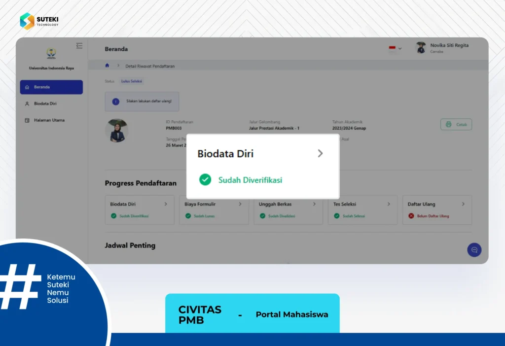 verifikasi biodata  aplikasi civitas pmb online
